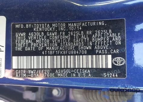 2015 Toyota Camry Se z USA, uszkodzony, nr VIN 4T1BF1FK8FU884708